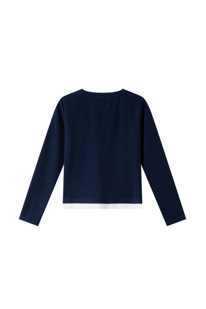Navy Color-Block Relaxed Fit Long-Sleeve Tee-VIMLYSTORE