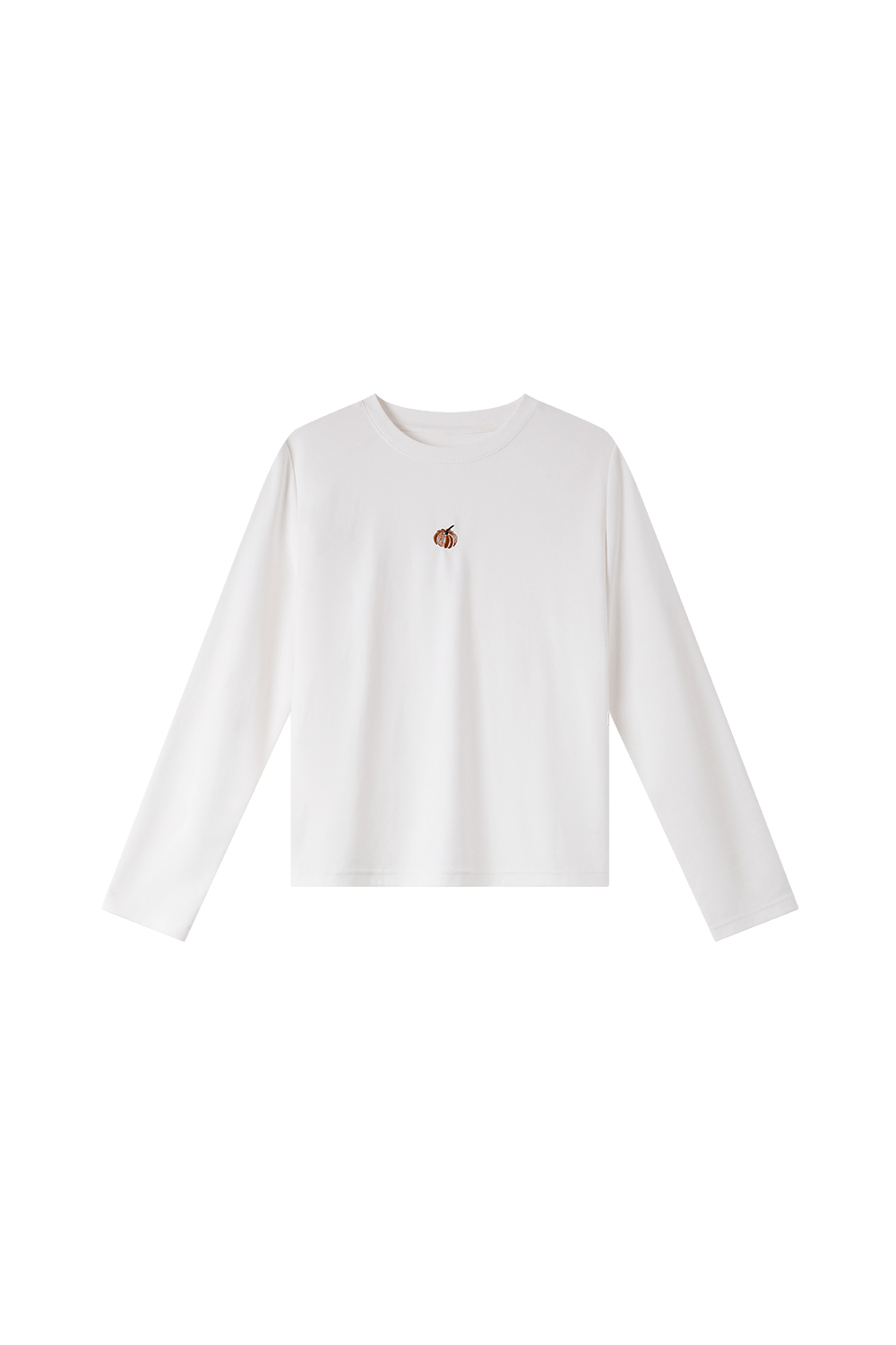 Pumpkin-Embroidered Layering Crewneck-VIMLYSTORE
