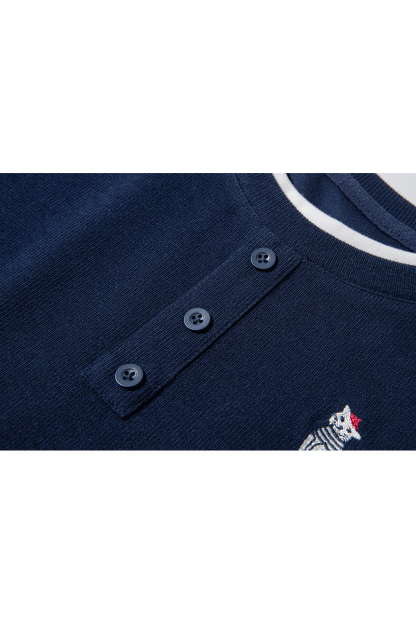 Navy Color-Block Relaxed Fit Long-Sleeve Tee-VIMLYSTORE