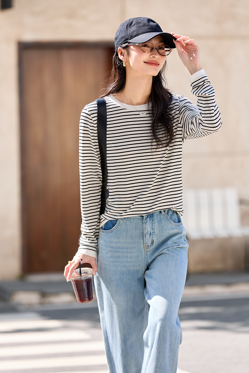 Black & White Striped Wool-Blend Relaxed Tee-VIMLYSTORE