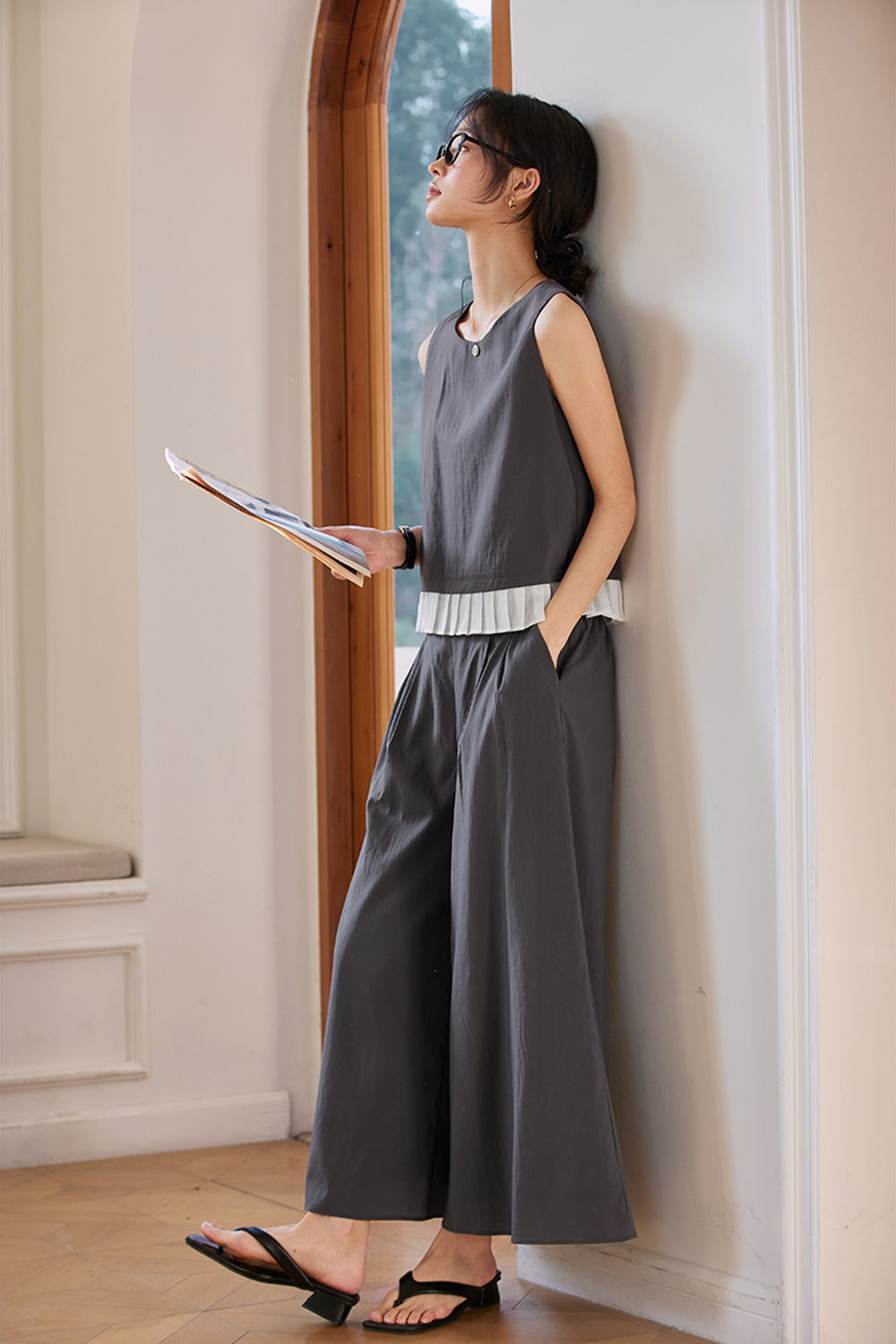 Lyocell Paneled Sleeveless Wide-leg Pants Set-VIMLYSTORE