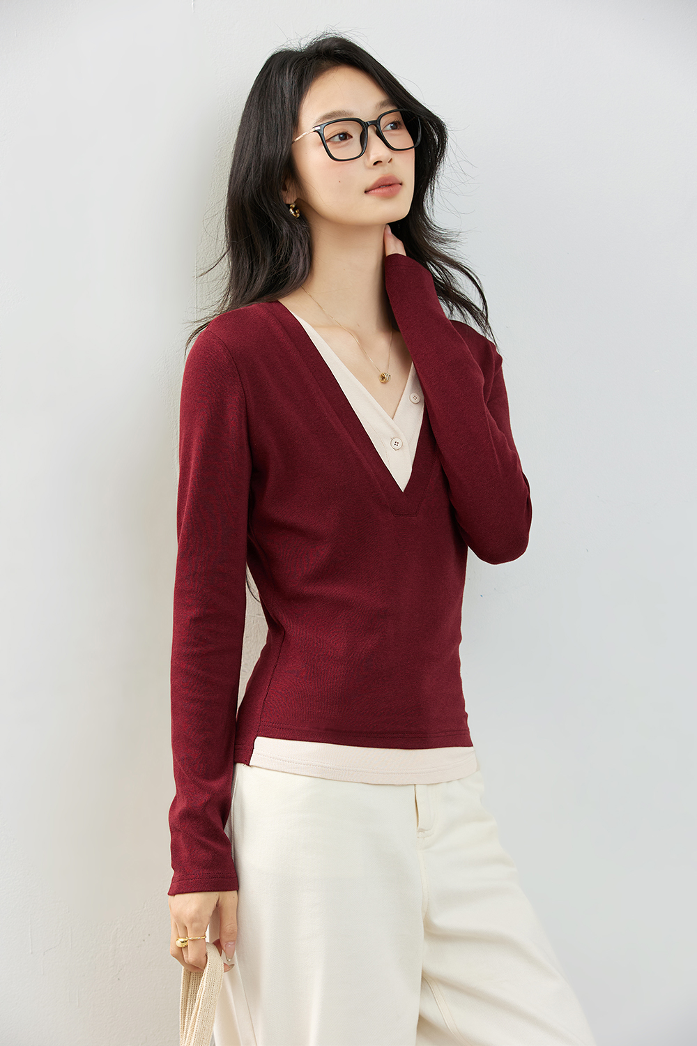 False Two-piece Designer Slim-fit Layering Long Sleeve T-shirt-VIMLYSTORE