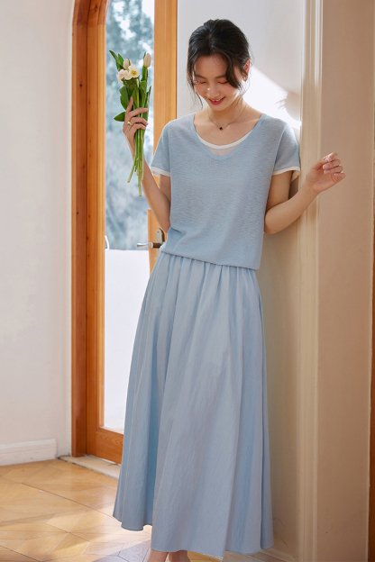 Color-blocking Casual Two-piece Set