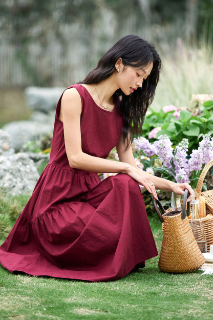 Fashion Minimalist Sleeveless Round-Neck Maxi Dress-VIMLYSTORE