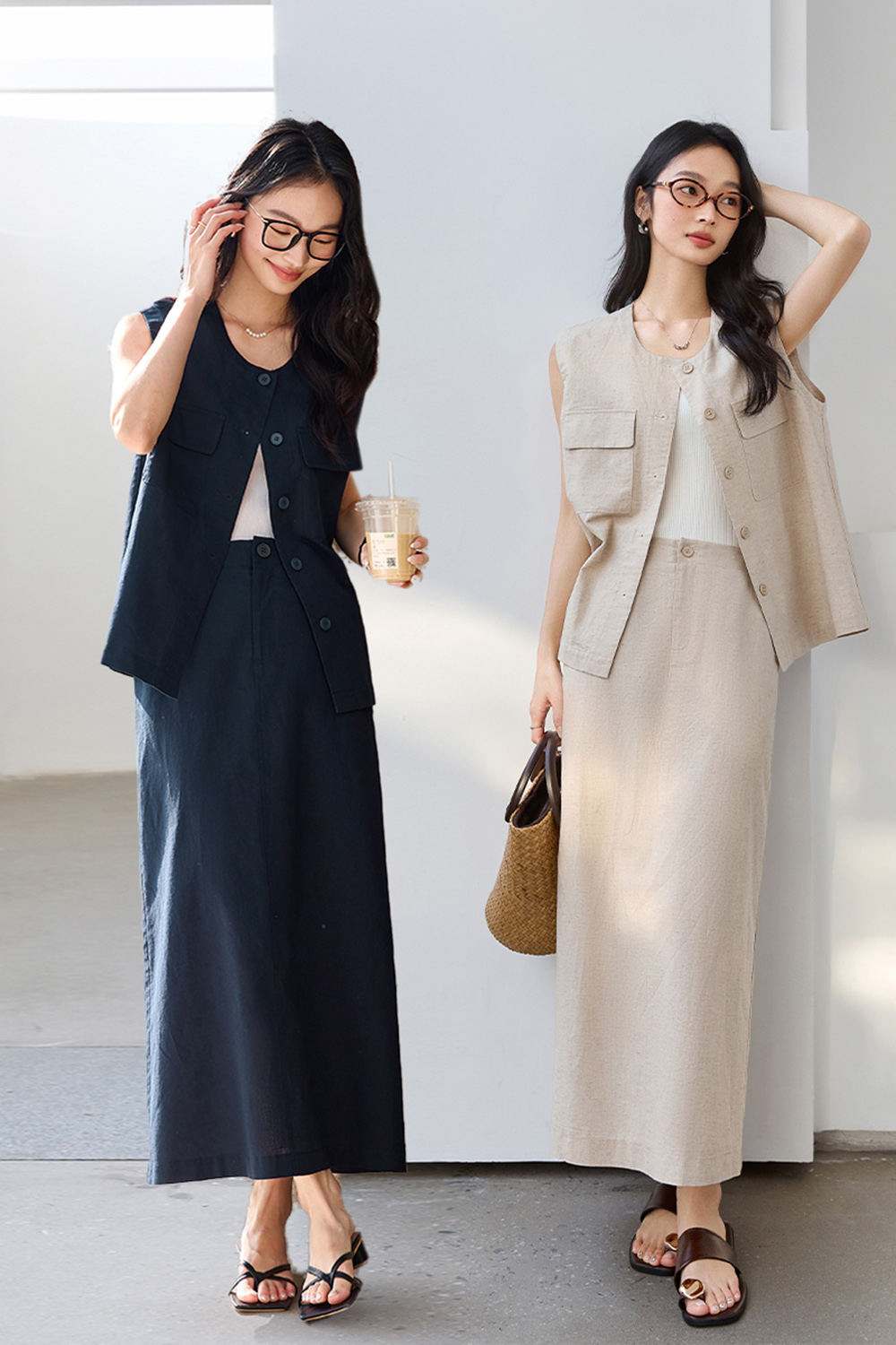 Fashionable Sleeveless Vest with Straight Skirt Two-Piece Set-VIMLYSTORE
