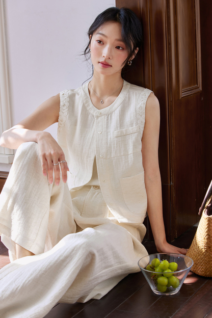 Premium "Old Money" Style Sleeveless Shirt & Pants Linen Set