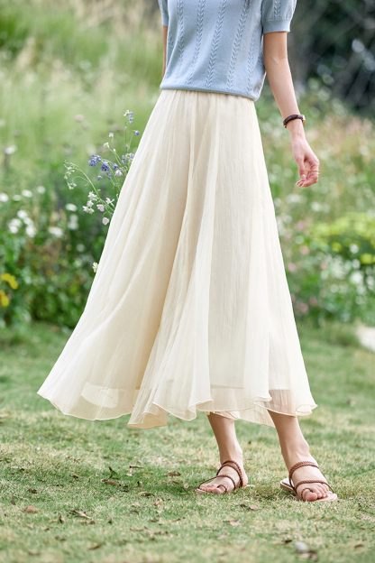 Elegant and Gentle High-Waist A-Line Flowy Maxi Dress with Draping-VIMLYSTORE