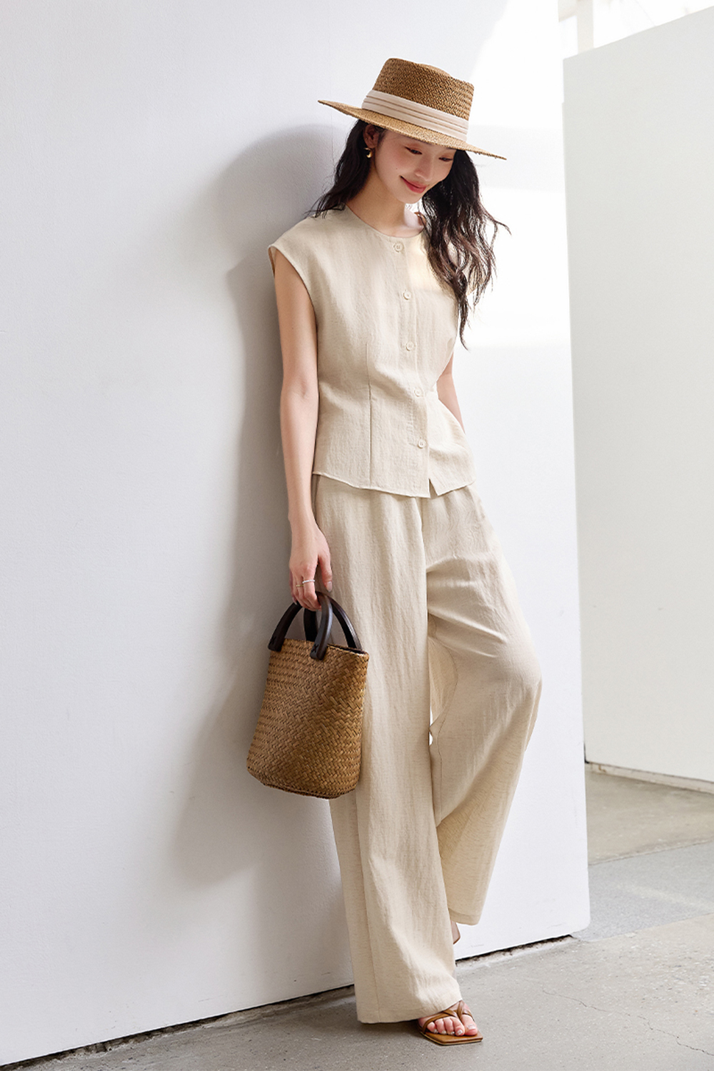 Luxe "Old Money" Style Sleeveless Top with Linen Set-VIMLYSTORE