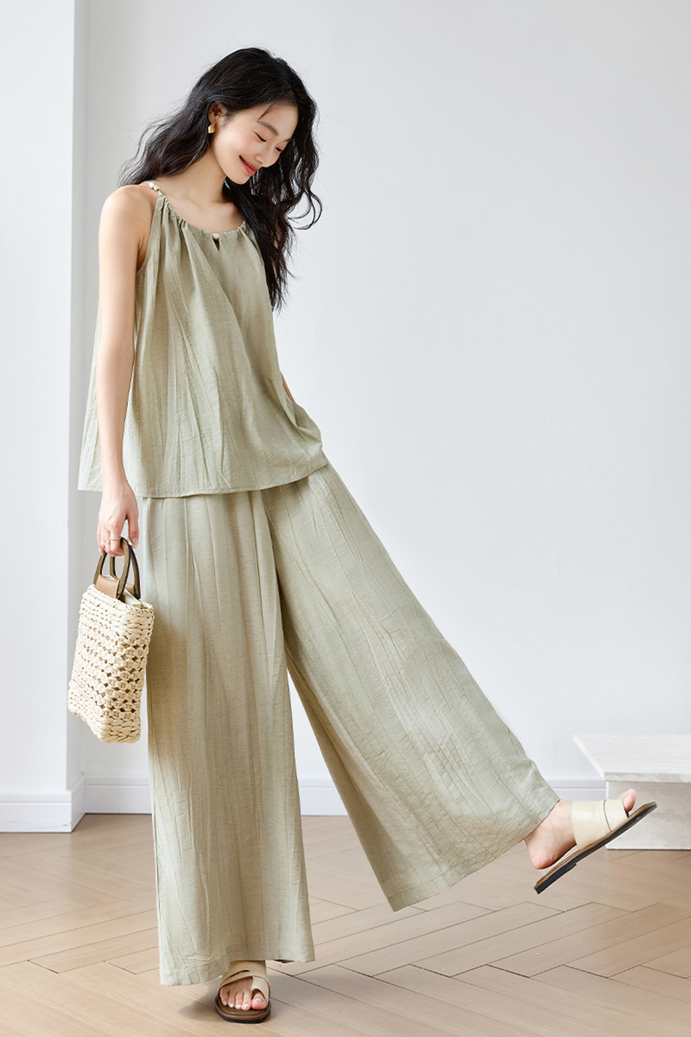 Easy-to-Match Sleeveless Cami Top with Loose Wide-Leg Pants Set-VIMLYSTORE