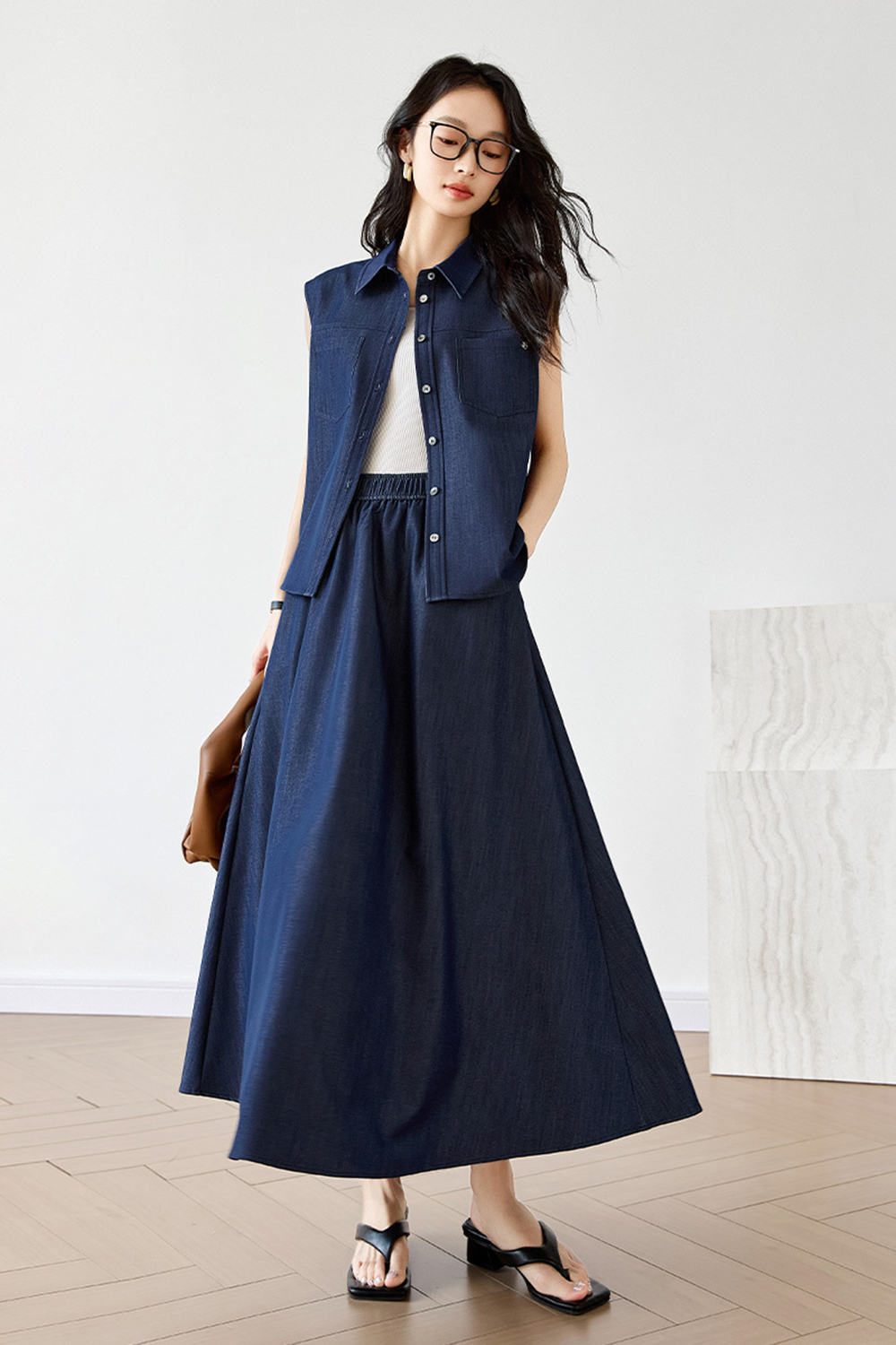 Casual & Stylish Sleeveless Top with Cardigan and Midi Skirt Set-VIMLYSTORE