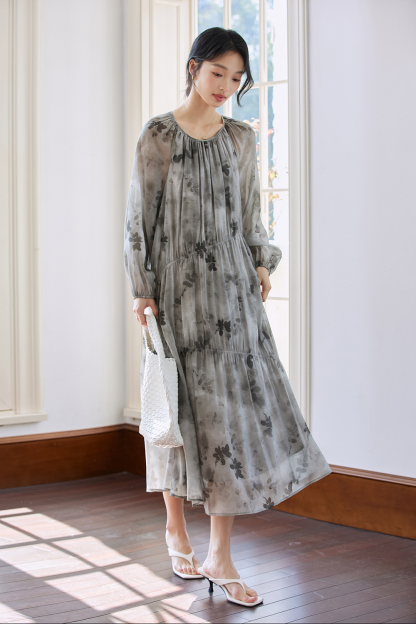 French High-End Chiffon Floral Elegant A-Line Fairy Dress