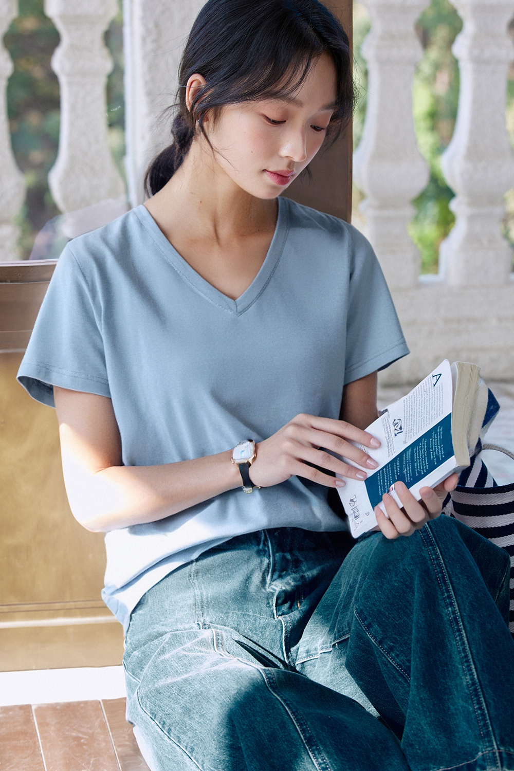 Dopamine Solid Color Casual Versatile V-Neck Loose Top-VIMLYSTORE