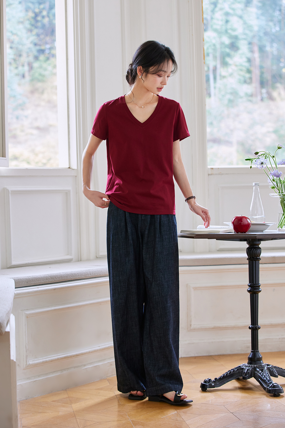 Dopamine Solid Color Casual Versatile V-Neck Loose Top-VIMLYSTORE