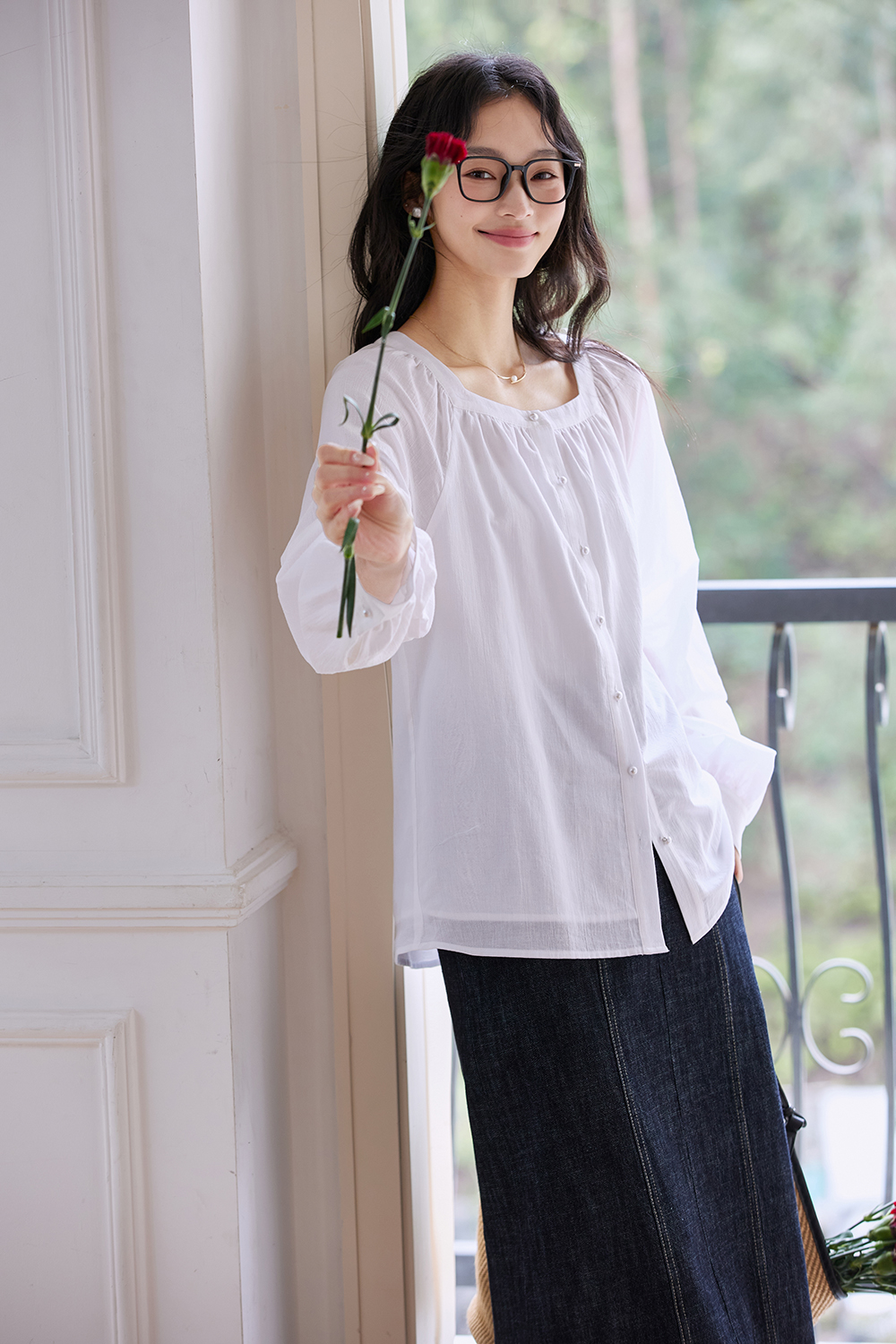 French Retro Square Neck Loose Shirt