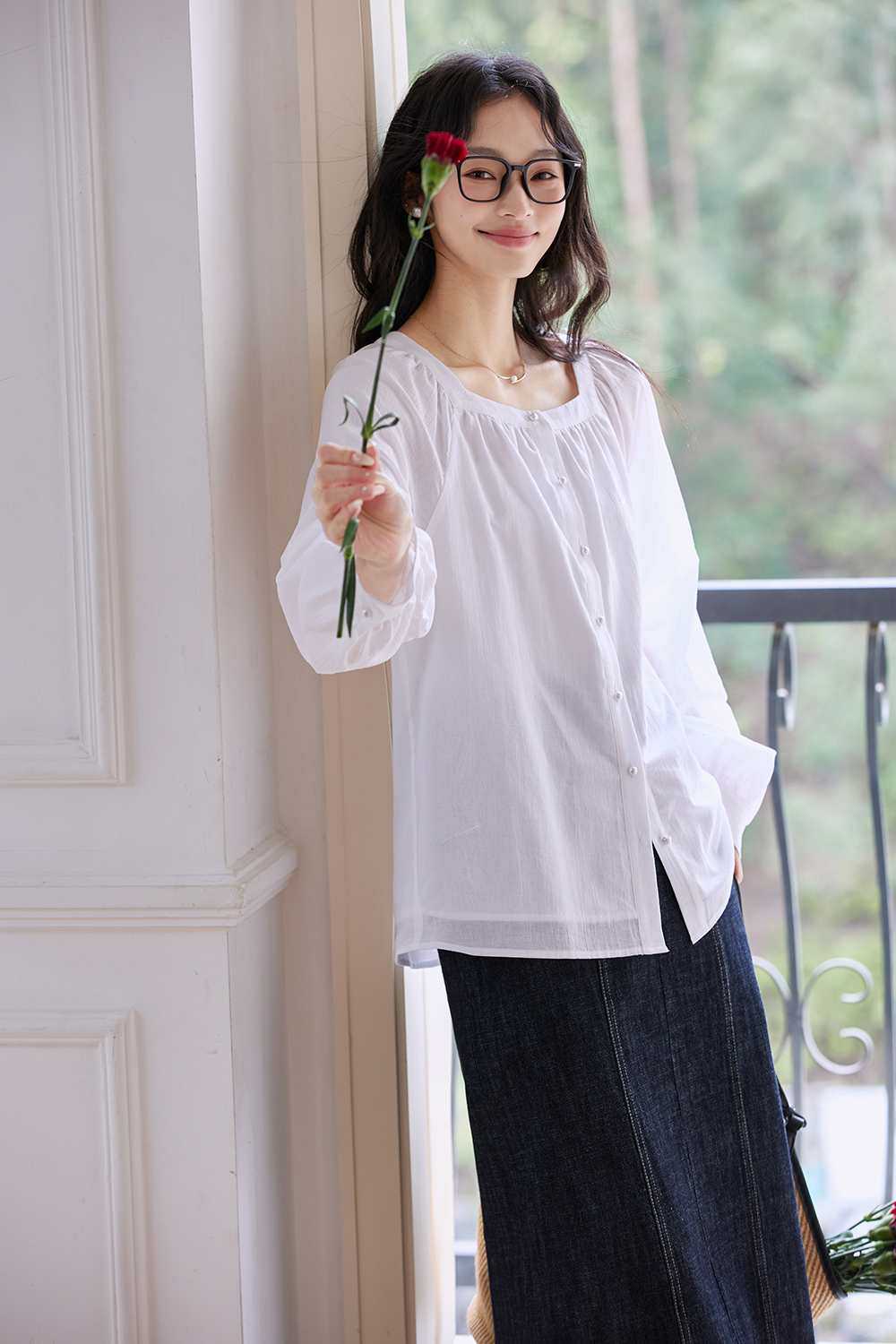 French Retro Square Neck Loose Shirt-VIMLYSTORE