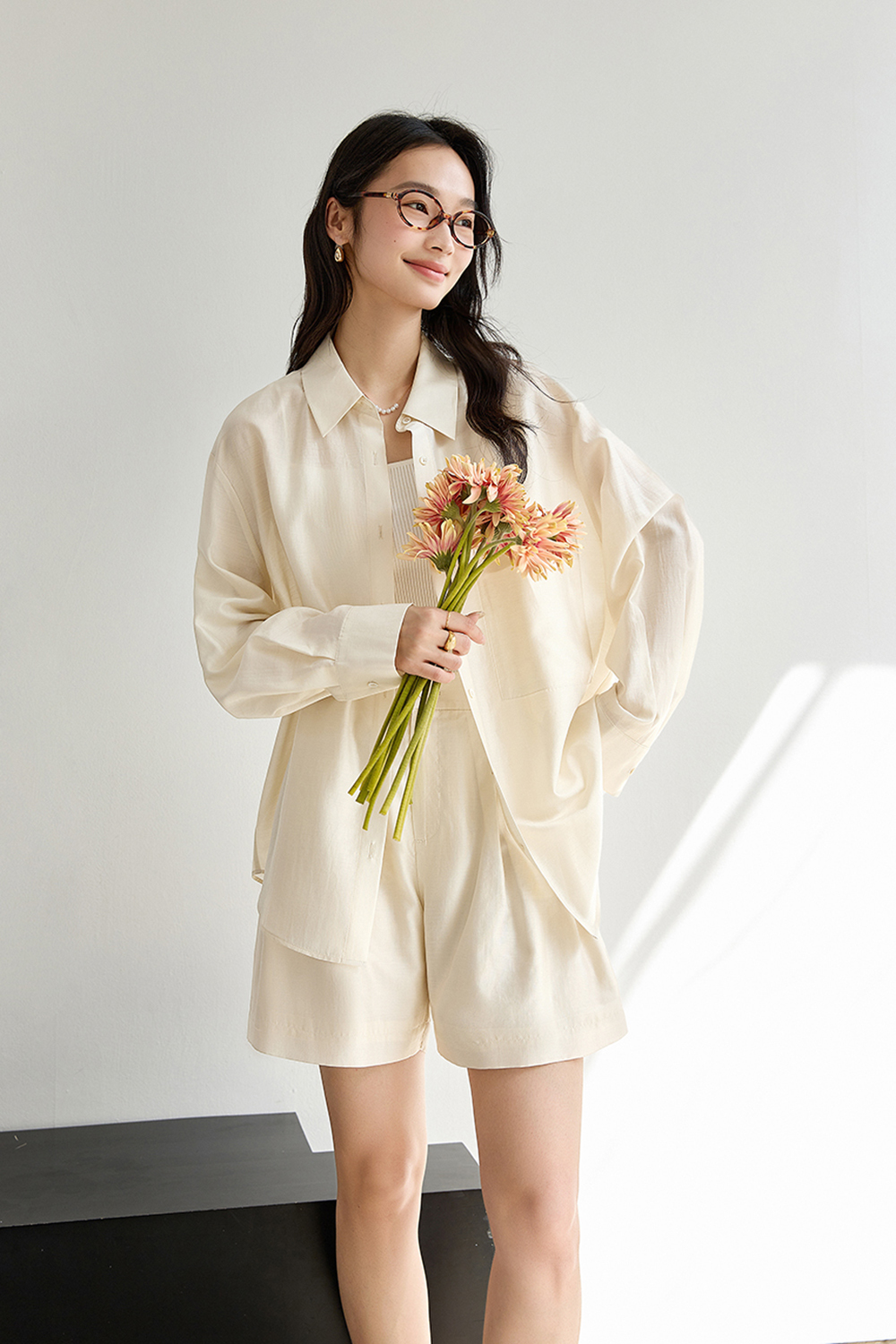 Lyocell Simple Casual Commuter Shirt & Shorts Set-VIMLYSTORE