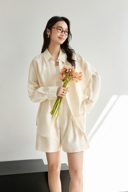 Lyocell Simple Casual Commuter Shirt & Shorts Set-VIMLYSTORE
