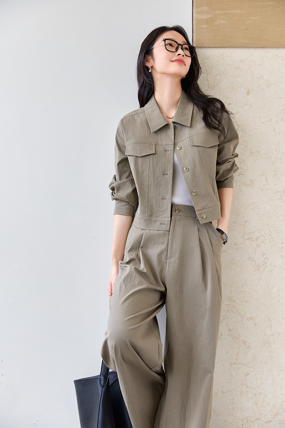 Premium Notch-Neck Blouse & Wide-Leg Pants Set for Office Chic-VIMLYSTORE