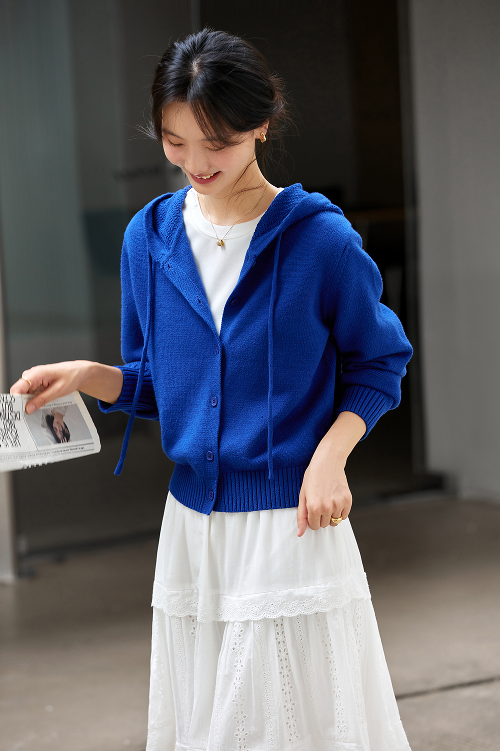 Hooded knitted cardigan coat-VIMLYSTORE