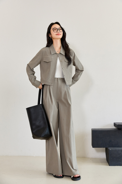 Premium Notch-Neck Blouse & Wide-Leg Pants Set for Office Chic-VIMLYSTORE