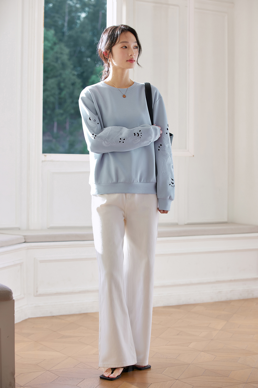 Openwork-Embroidered Oversized Sweatshirt-VIMLYSTORE