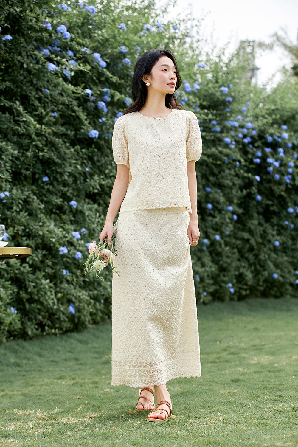 Sweetheart Neckline Top & Flared Skirt Coord Set-VIMLYSTORE