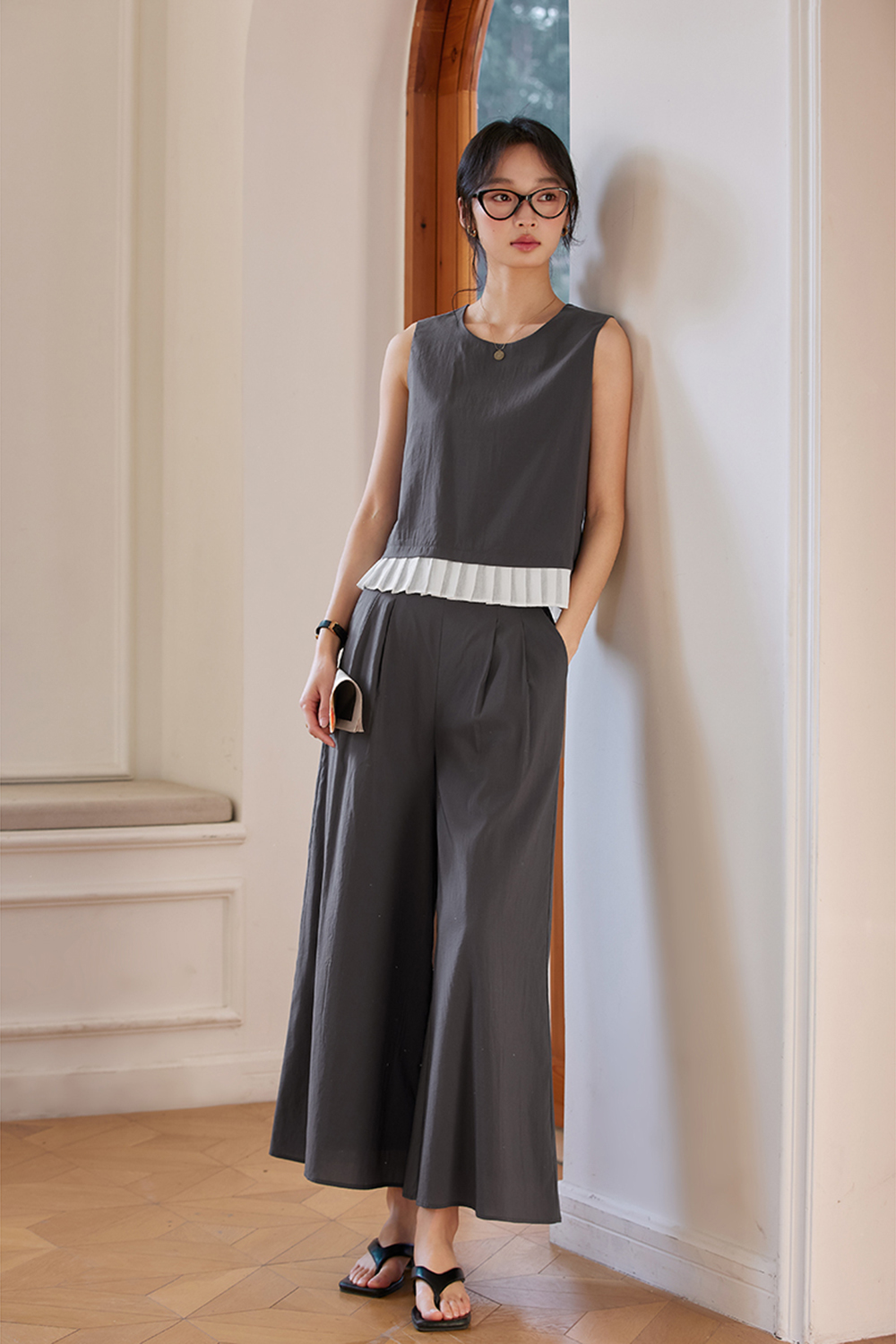Lyocell Paneled Sleeveless Wide-leg Pants Set-VIMLYSTORE