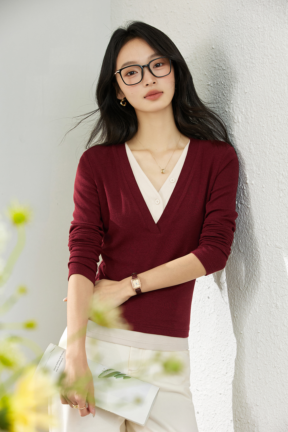 False Two-piece Designer Slim-fit Layering Long Sleeve T-shirt-VIMLYSTORE