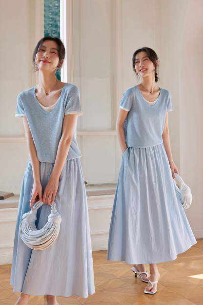 Color-blocking Casual Two-piece Set