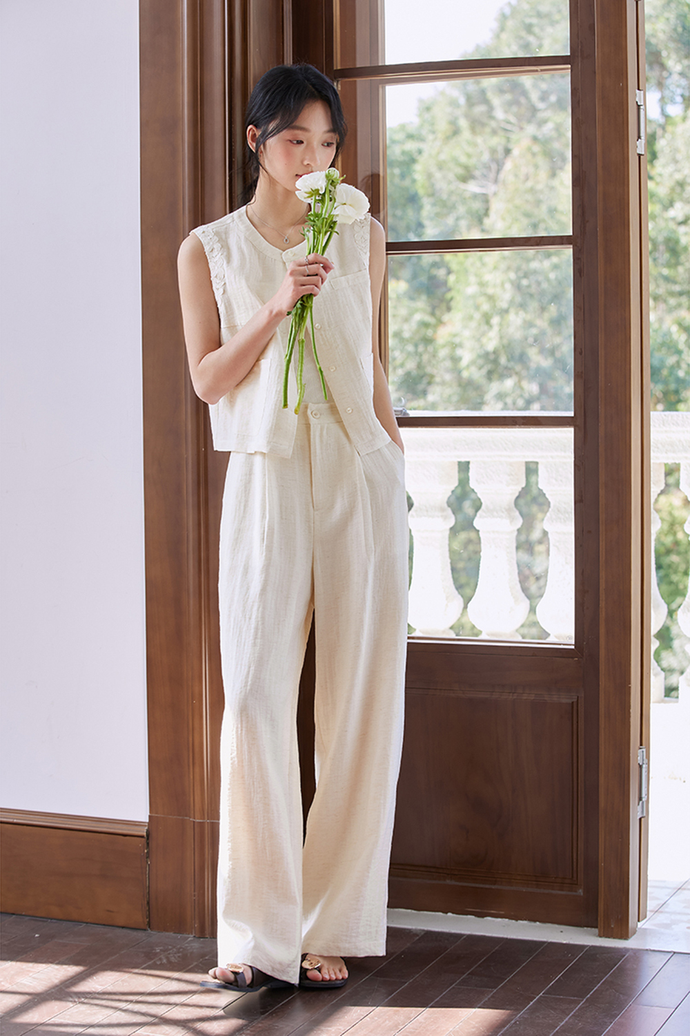 Premium "Old Money" Style Sleeveless Shirt & Pants Linen Set-VIMLYSTORE