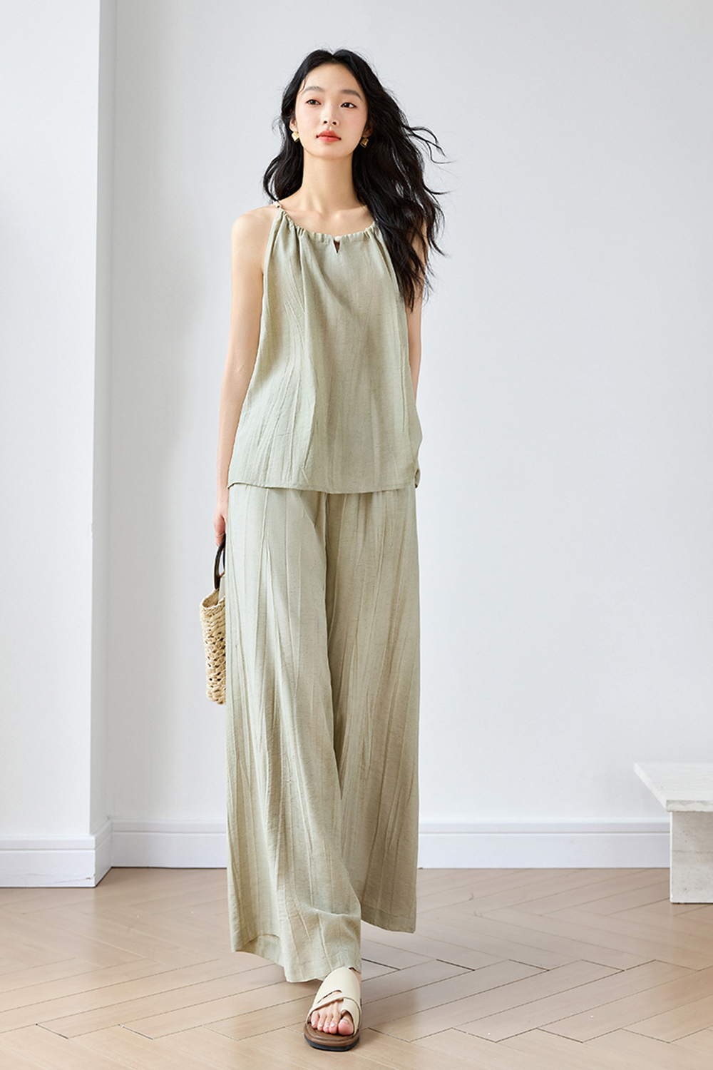 Easy-to-Match Sleeveless Cami Top with Loose Wide-Leg Pants Set-VIMLYSTORE