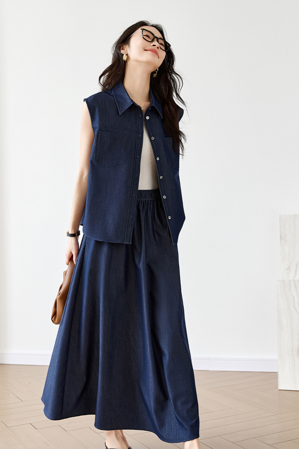 Casual & Stylish Sleeveless Top with Cardigan and Midi Skirt Set-VIMLYSTORE