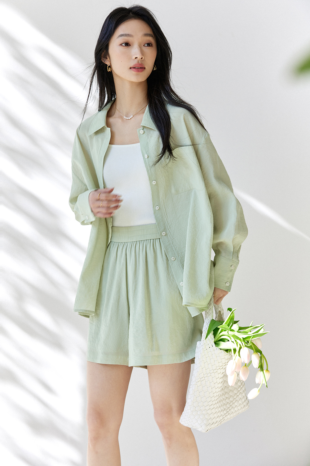 Simple Commuter Sun Protection Shirt & Shorts Two-Piece Set-VIMLYSTORE