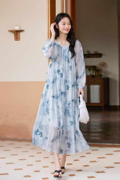 French High-End Chiffon Floral Elegant A-Line Fairy Dress