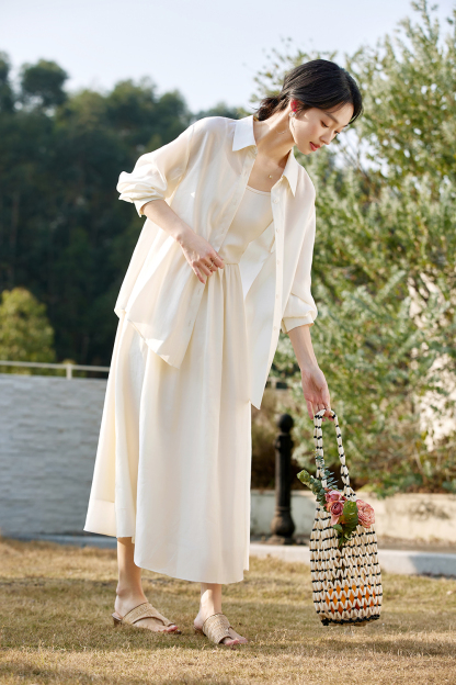 Lyocell French Sleeveless Dress Two-Piece Set-VIMLYSTORE