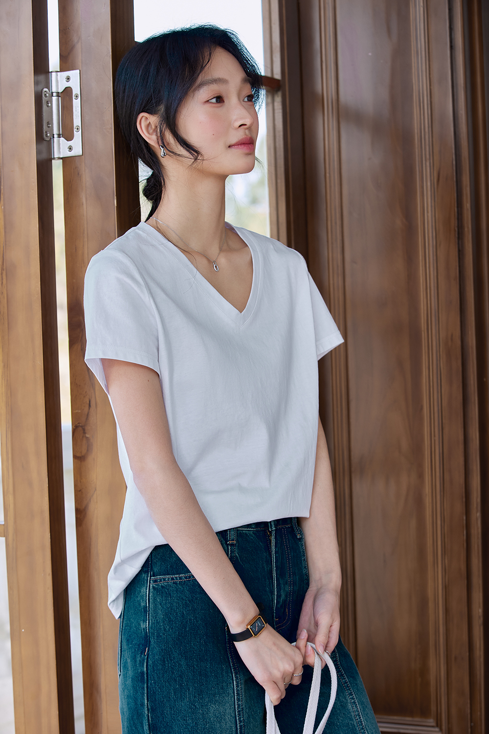 Dopamine Solid Color Casual Versatile V-Neck Loose Top-VIMLYSTORE