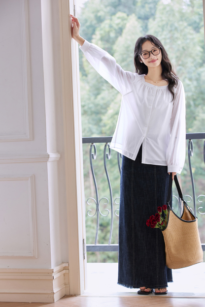 French Retro Square Neck Loose Shirt-VIMLYSTORE
