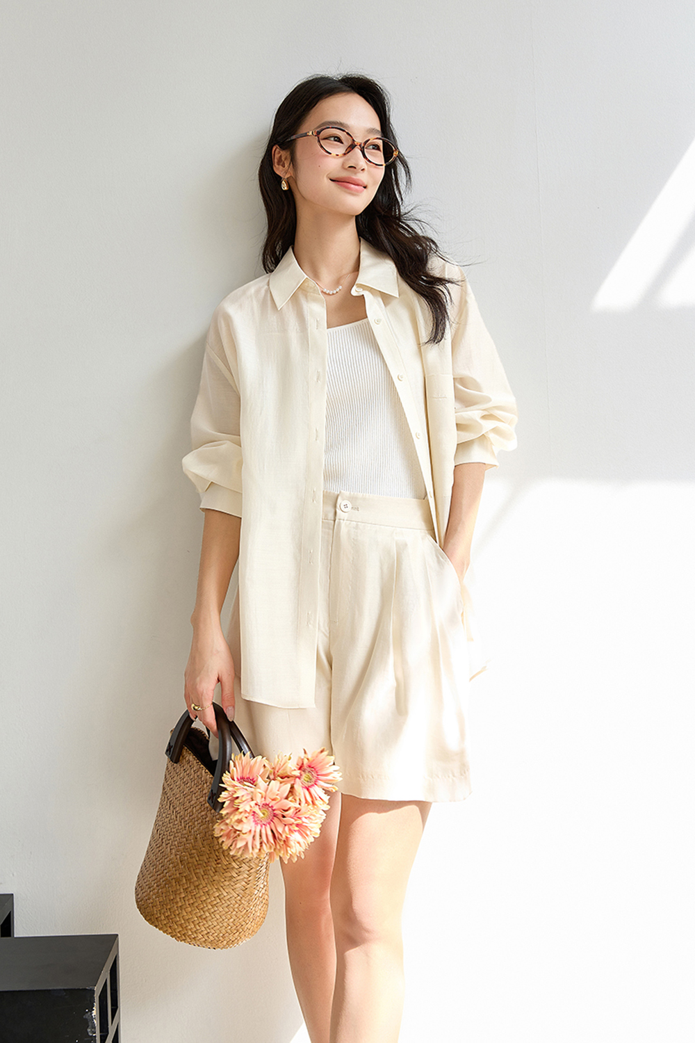 Lyocell Simple Casual Commuter Shirt & Shorts Set-VIMLYSTORE