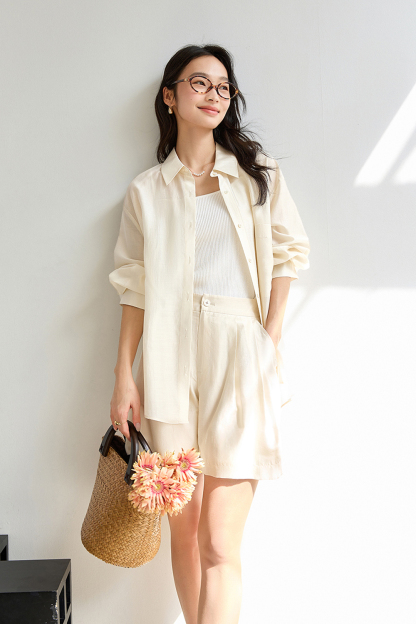 Lyocell Simple Casual Commuter Shirt & Shorts Set-VIMLYSTORE