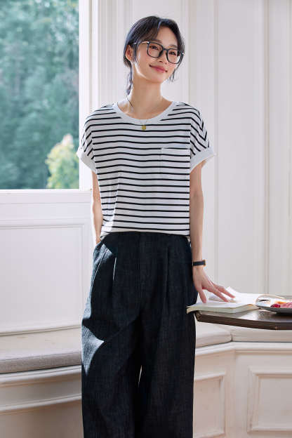 Color Block Striped Short Sleeve Round Neck T-Shirt