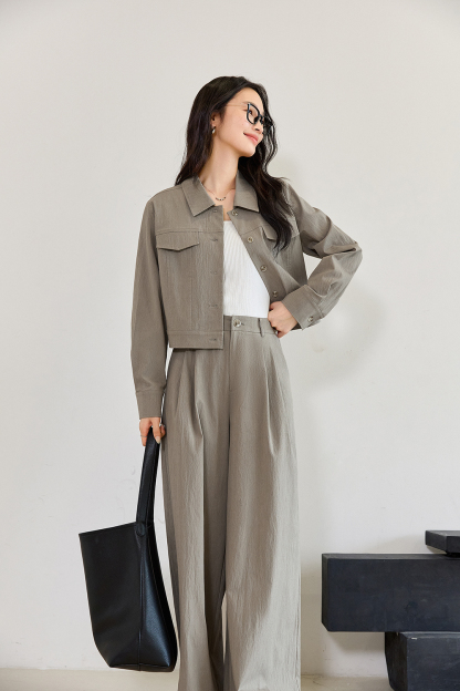 Premium Notch-Neck Blouse & Wide-Leg Pants Set for Office Chic-VIMLYSTORE