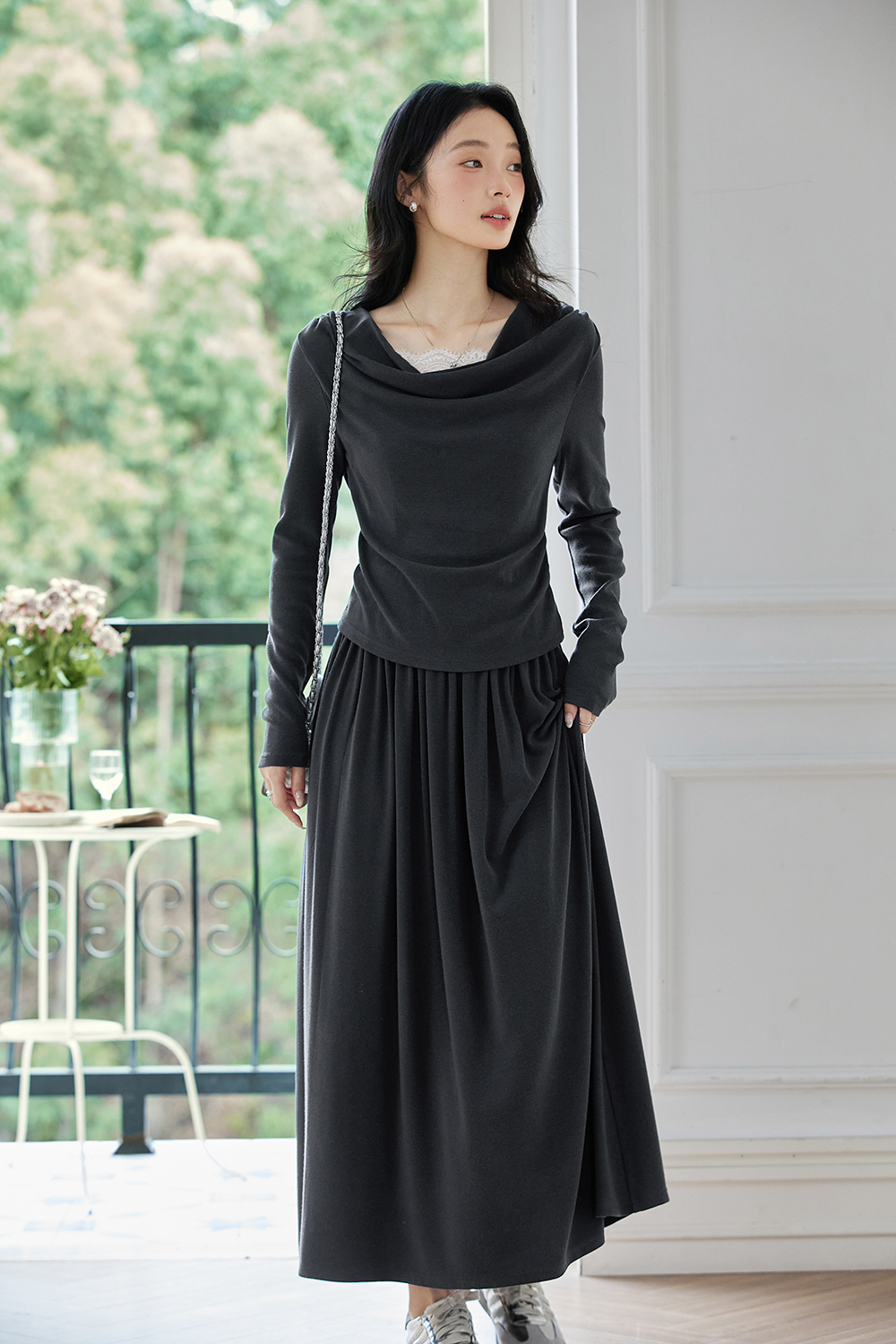 Vacation-Ready Gray Cowl-Neck Lounge Set