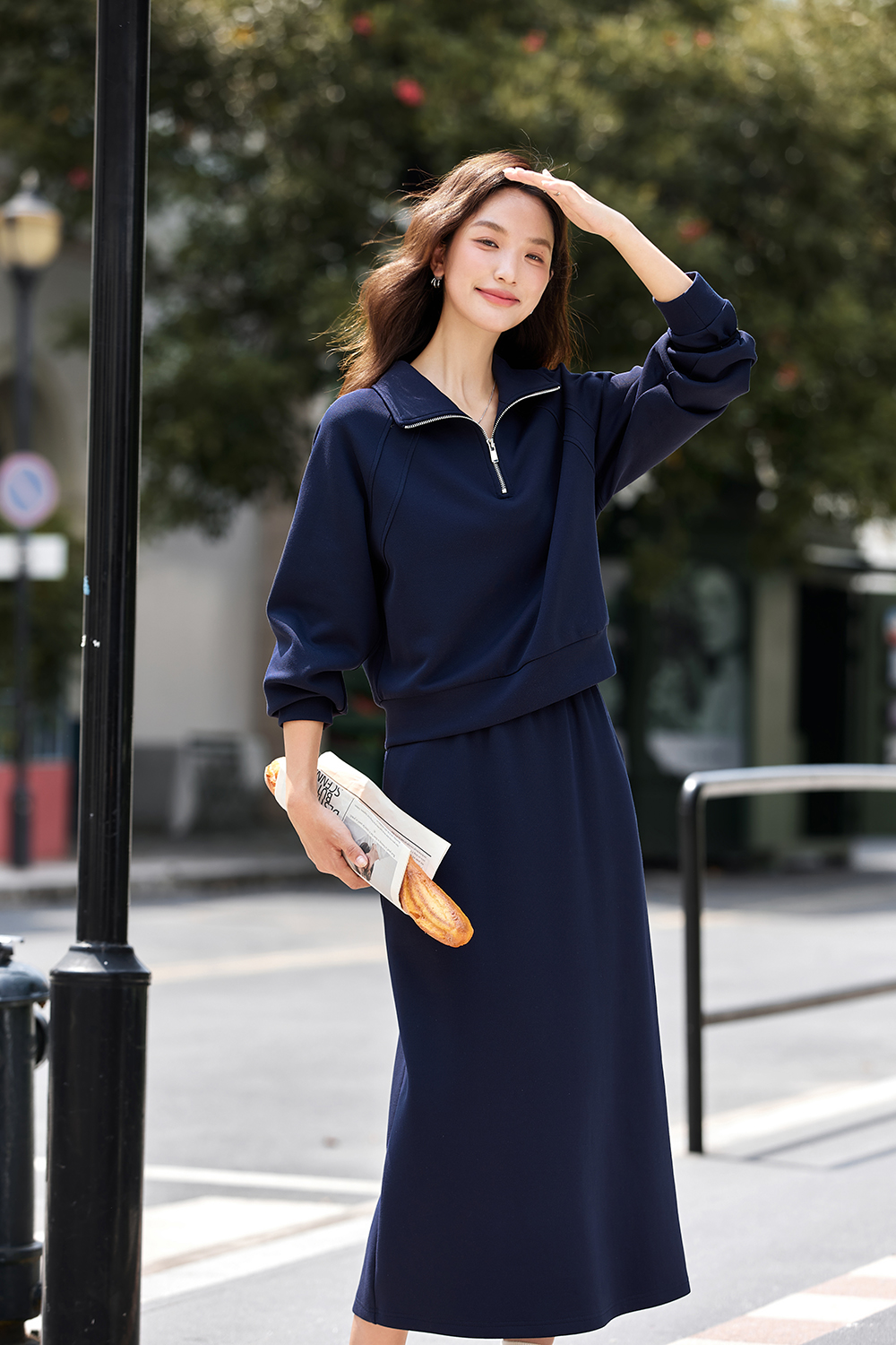 Fashion Casual Notched Top with Skirt Set-VIMLYSTORE