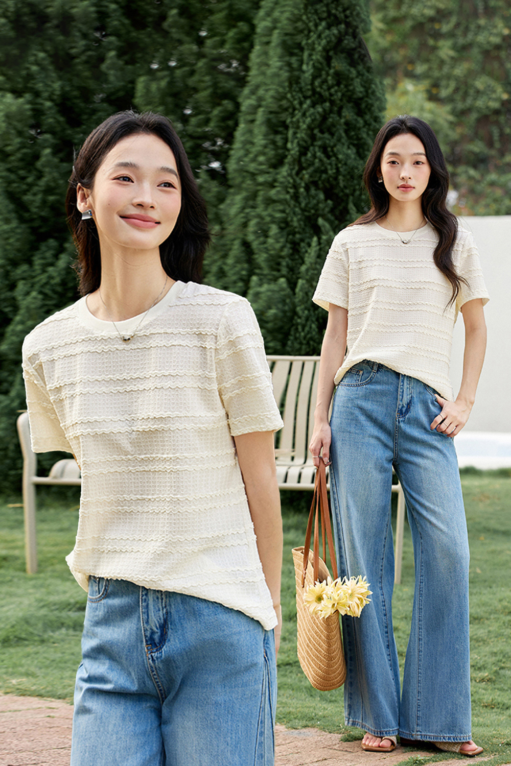 Minimalist Round Neck T-shirt with Paneled Loose Top-VIMLYSTORE