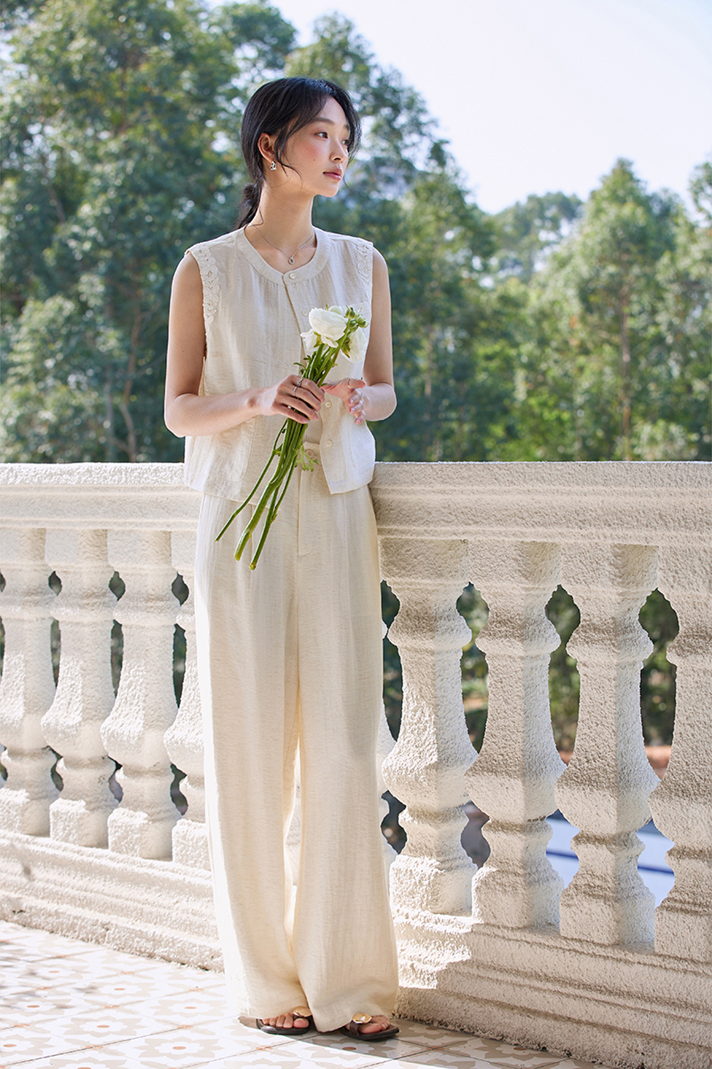 Premium "Old Money" Style Sleeveless Shirt & Pants Linen Set-VIMLYSTORE