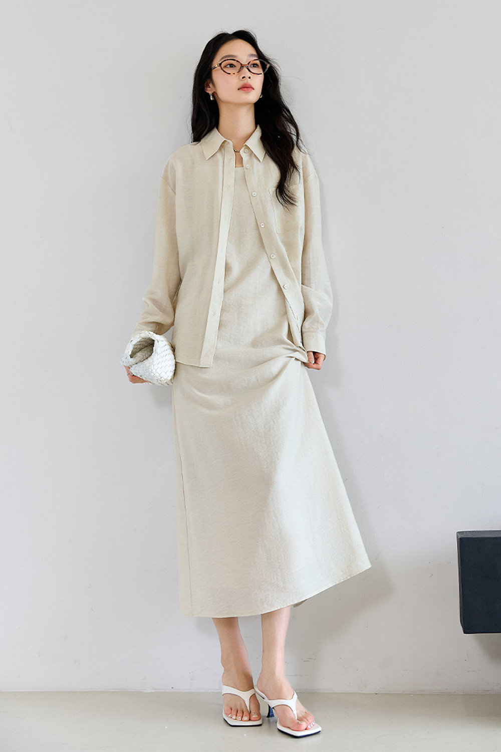 Versatile Casual Loose Shirt with Slip Dress Set-VIMLYSTORE