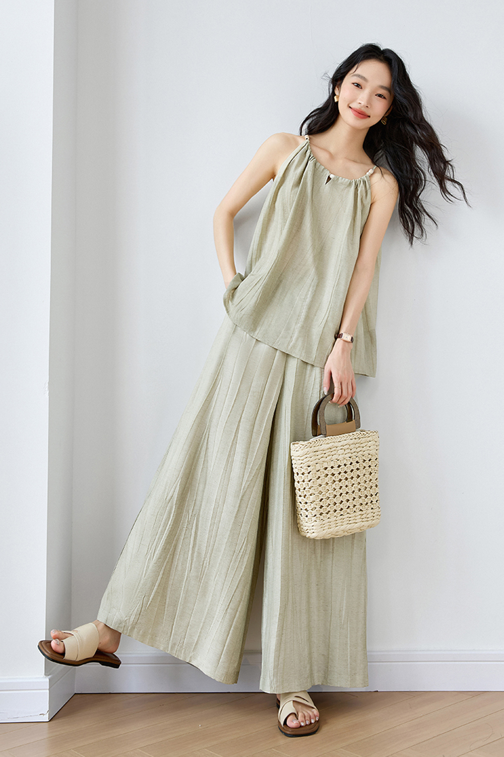 Easy-to-Match Sleeveless Cami Top with Loose Wide-Leg Pants Set-VIMLYSTORE