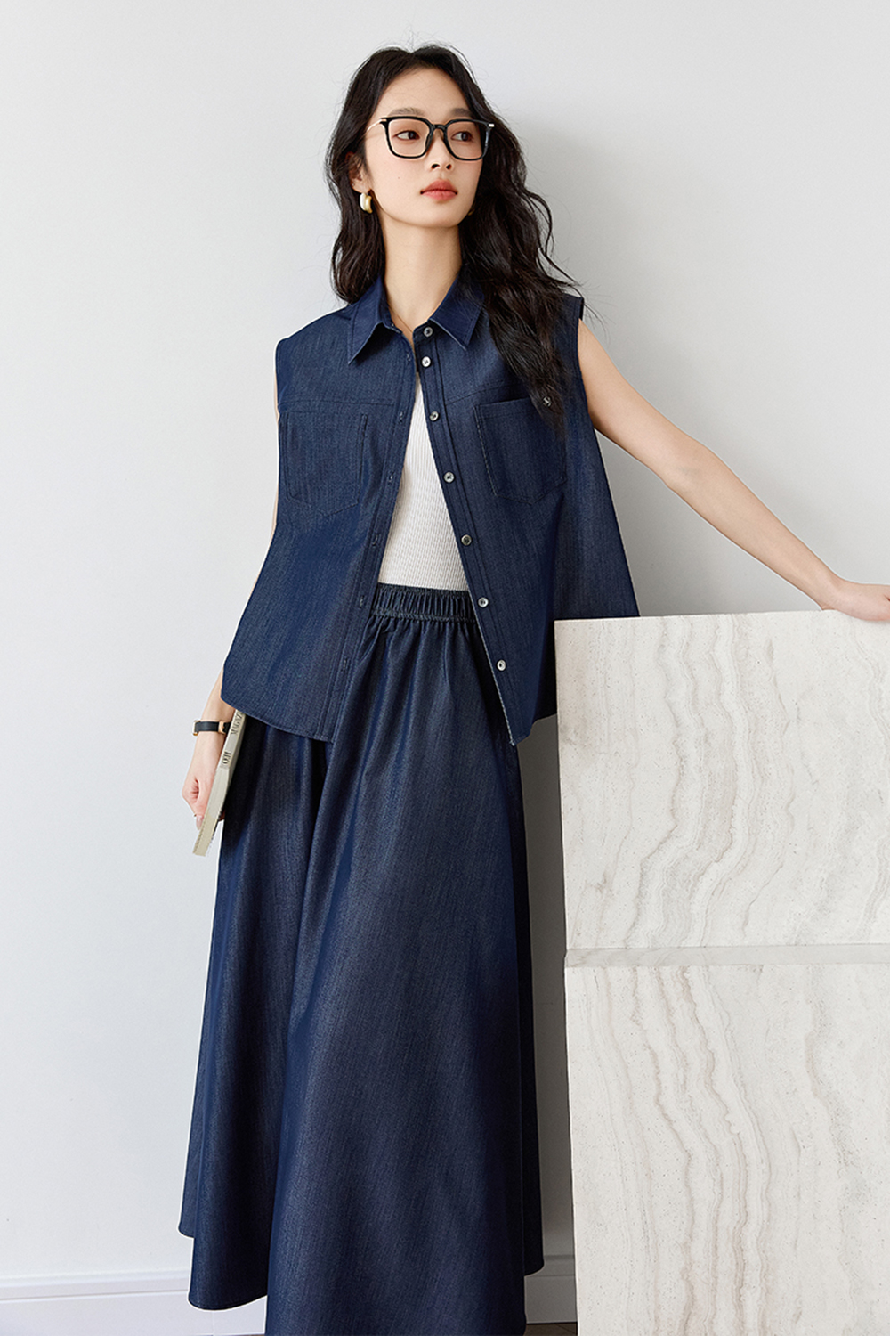 Casual & Stylish Sleeveless Top with Cardigan and Midi Skirt Set-VIMLYSTORE