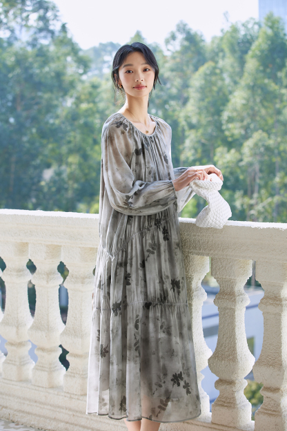 French High-End Chiffon Floral Elegant A-Line Fairy Dress