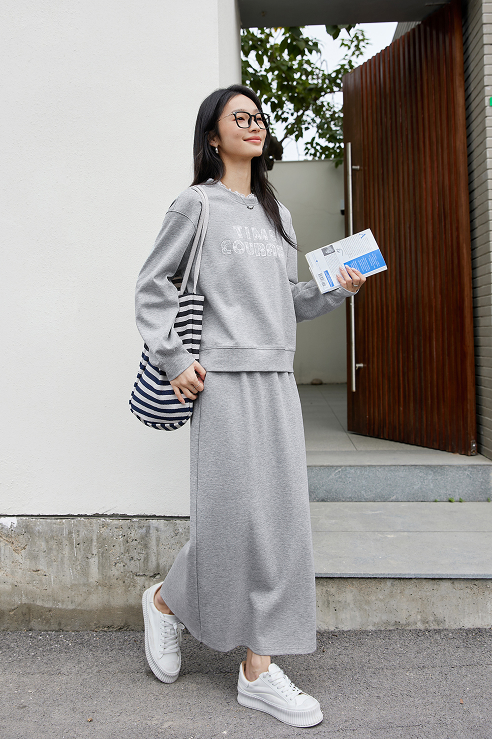 Lace Trim Skirt & Sweatshirt Set-VIMLYSTORE